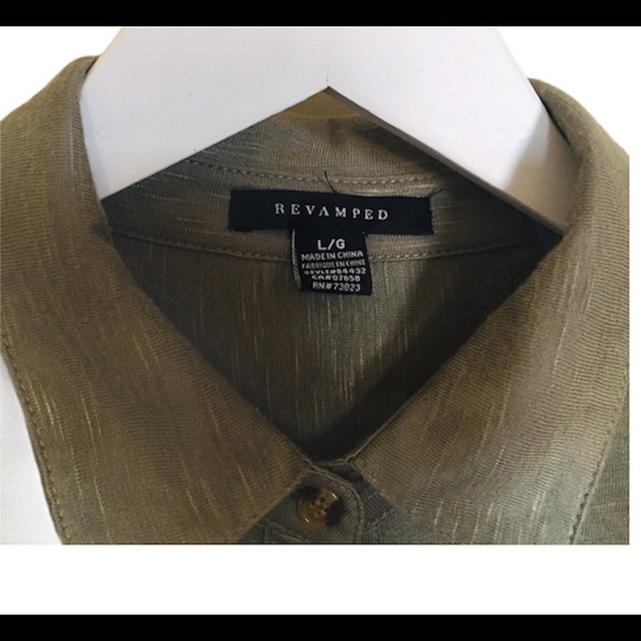 REVAMPED Utility Button Down Shirt With Long Sleeves Olive/Camo Green Size Large - Picture 8 of 9